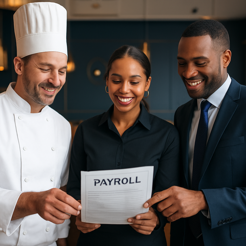Business team reviewing payroll together